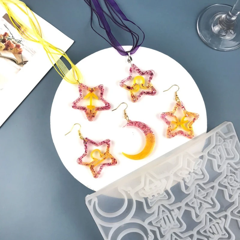 

DIY 12 Constellation Earrings Silicone Epoxy Mold DIY Stars Moon Pendant Jewelry Crafting Mould for Valentine Love Gift T84A