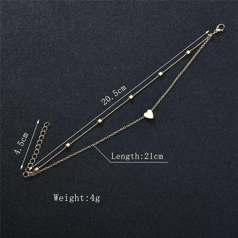 LETAPI Two Layers Chain Heart Style Gold/Silver Color Anklets For Women Bracelets Summer Barefoot Sandals Jewelry On Foot | Украшения и
