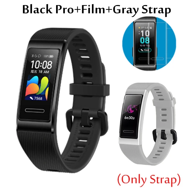 add Gray strap Браслет HUAWEI Band 4 3 Pro Smartband с металлической рамкой Amoled цветной дисплей SpO2 датчик кровяного кислорода для плавания датчик частоты сердечных сокращений - Цвет: add Gray strap