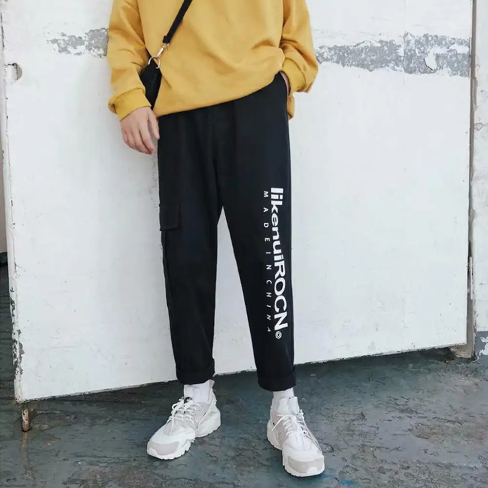 

MISSKY New Men Long Pants Multi-Pockets Cargo Pants Drawstring Letters Straight Bottom Loose Casual Trousers Male Clothes