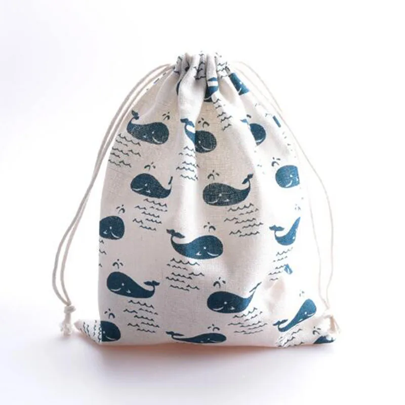 10 шт./компл. Хлопковая Сумка на шнурке с рисунком голубого Кита новогодние