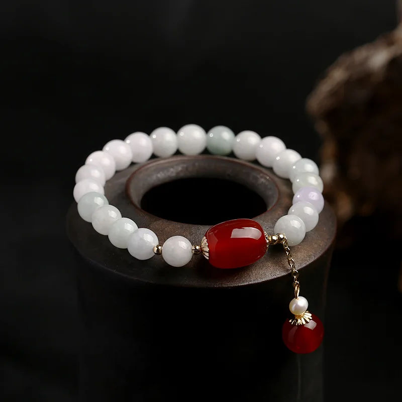 

100% Natural Jade Beads Bracelet Bangle For Women Jewelry Gemstone Agate Pearl 14k Tassel Pendant Bracelet Handmade Strand Gift