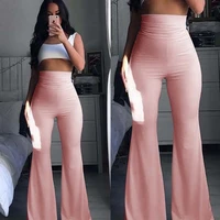 spring summer 2021 women fashion woman pants hippie high waist bell bottoms ladies stretch flare trousers solid pink pants
