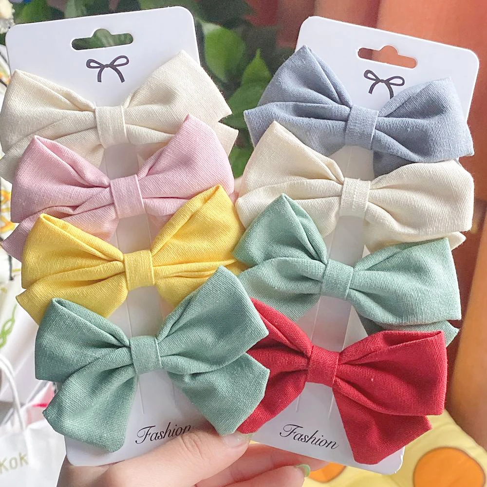 

4PCS/Set Solid Grosgrain Ribbon Hair Bows Hair Clips For Children Girls Headwear DIY Handmade Kids Hair Accessories Best Gifts
