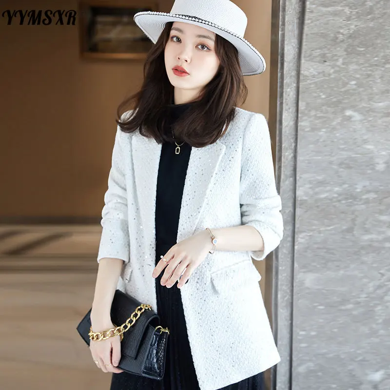 S-3XL  Women's Autumn/winter High-quality Sequins Decorated Office Ladies Suit Mid-length Slim-fit Jacket Female