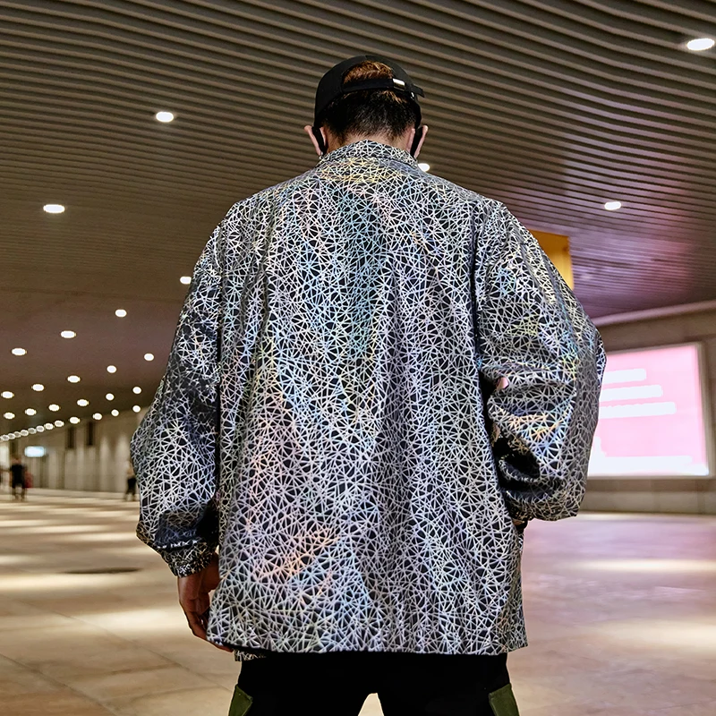 Мужская Уличная Хип Хоп новая Светоотражающая куртка мужская женская Свободная