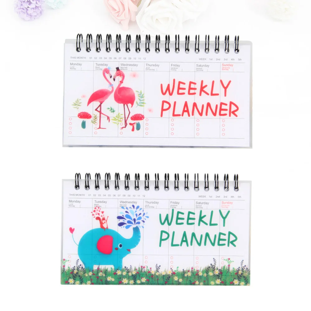 

2pcs Cartoon Coil Schedule Book Diary Weekly Planner Notebook School Supplies (Elephant and)