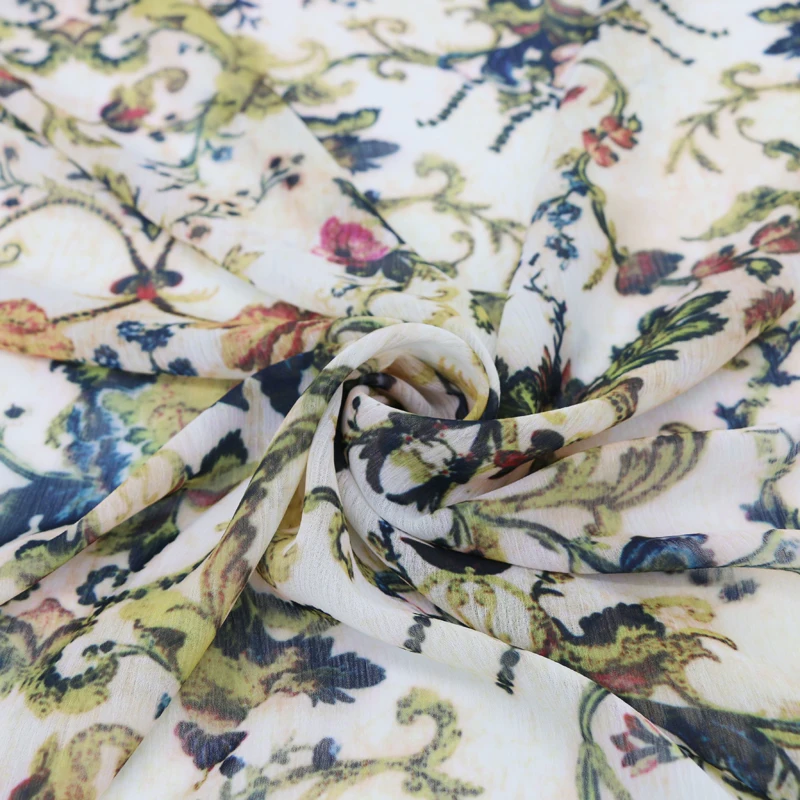 Этнический дамасский дизайнерский тканевый сморщенный шифон винтажный