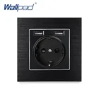 Европейская немецкая розетка с 2 Usb в стене, Роскошная атласная металлическая панель, USB настенная розетка