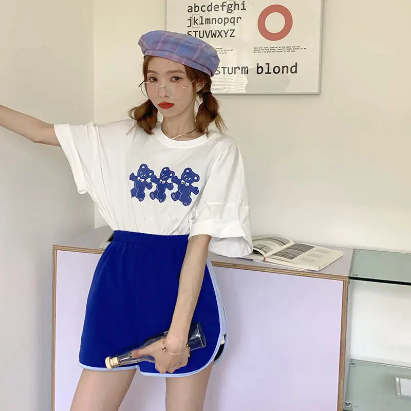 

Shorts Women Sweet Cute Summer Korean Style Elastic High Waist Soft Simple Casual Workout Fashion Street College Girls Clothing