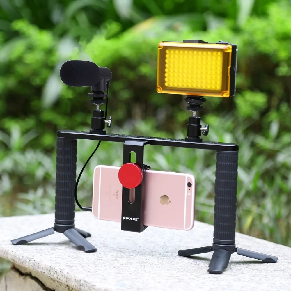 PULUZ 4 в 1 YouTube Vlogging прямая трансляция смартфон видео Риг ручка кинематограф запись стабилизатор алюминиевый кронштейн наборы