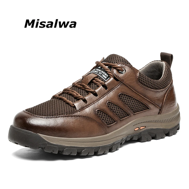 

Misalwa Big Size 38 47 Cow Split Leather Men Shoes For Work Mesh Breathable Outdoor Trail Footwear Summer Daddy Shoes