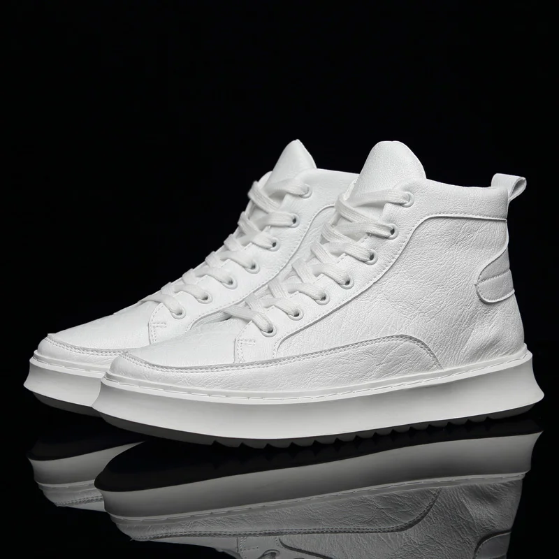 

Casual Men Shoes Leather Fashion Male High Top White Leather Shose For Man 2021 Free Shipping Shoes Black Chaussure Homme Cuir