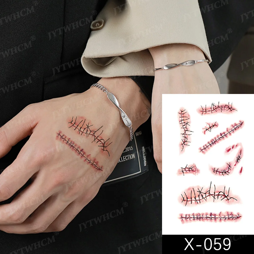 Наклейки-татуировки на Хэллоуин страшные наклейки сшитая рана пистолет