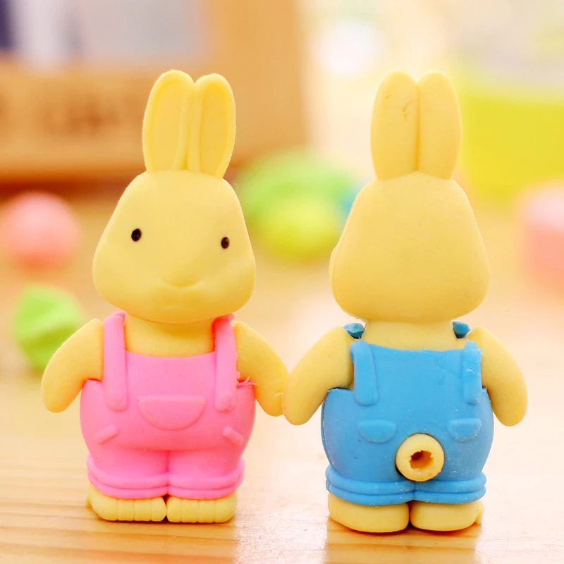 1Pcs Lytwtw's Cute Kawaii Pencil Cartoon Overalls Bunny Rubber Eraser Kids School Office Stationery Supply Lovely Animal Erasers - купить