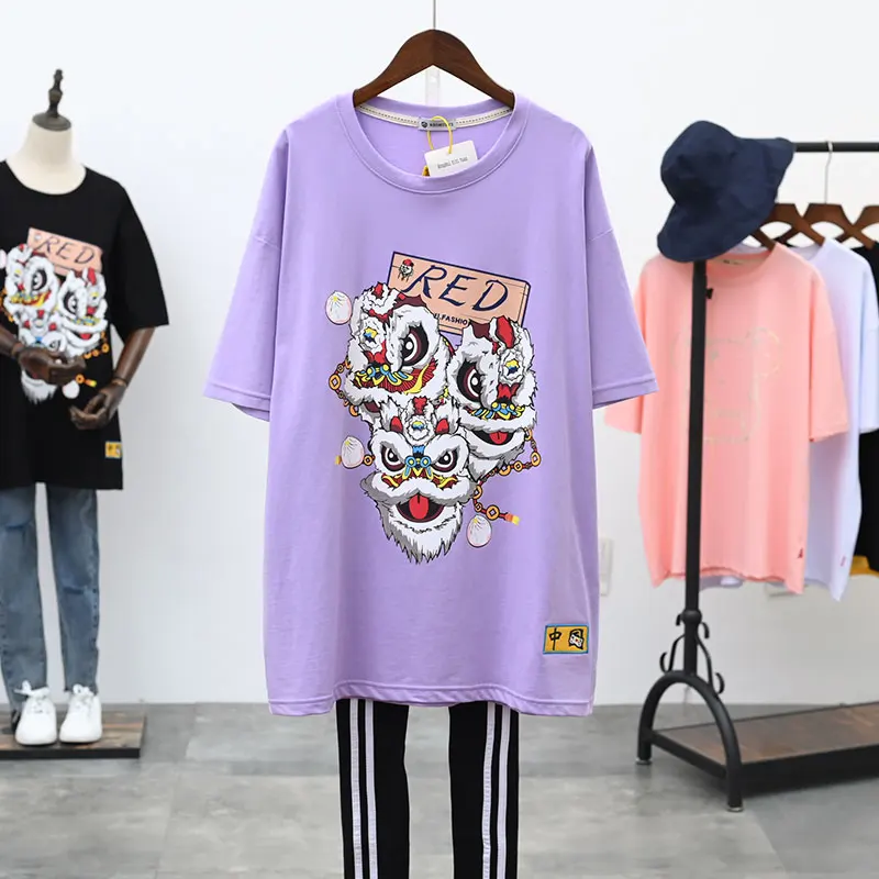 

21 Summer Couple's Shirts Printed Short-Sleeved T-shirt Female Mid-Length Thin Loose All-Matching Top Fashion Brand T Harajuku