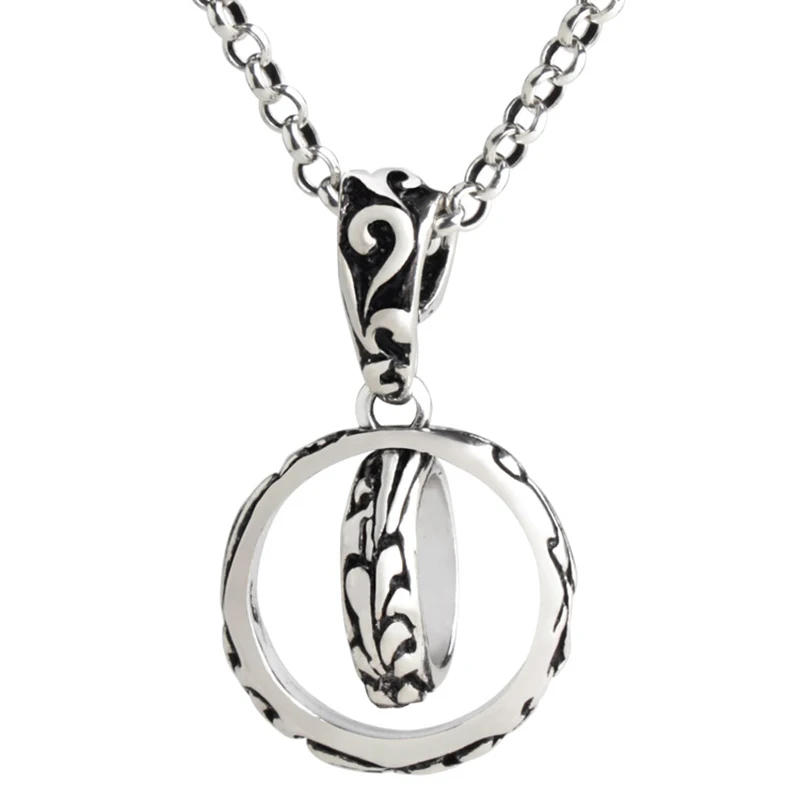

New Design Retro Silver Double Ring Pendant Necklace Men and Women Couple Sweater Chain Trendy Jewelry Accessories