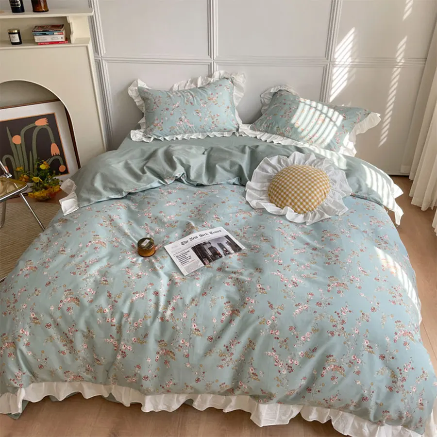 

Современный пасторальный Комплект постельного белья с цветами, романтичный французский хлопковый двойной полный Королевский двуспальный ...