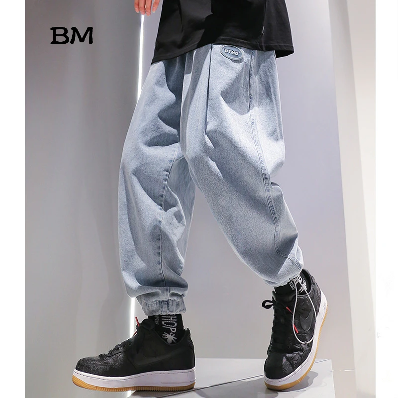 2020 Kpop модная Корейская одежда Uomo уличные штаны на шнуровке синие джоггеры