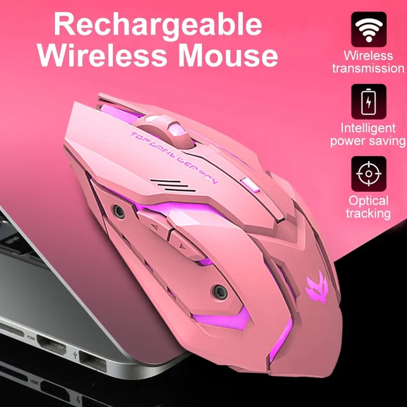 

Беспроводная Бесшумная оптическая мышь Aivk, розовая мышь, беспроводная USB-мышь для ноутбука, 2,4 ГГц, заряжаемая беззвучная Женская компьютерн...