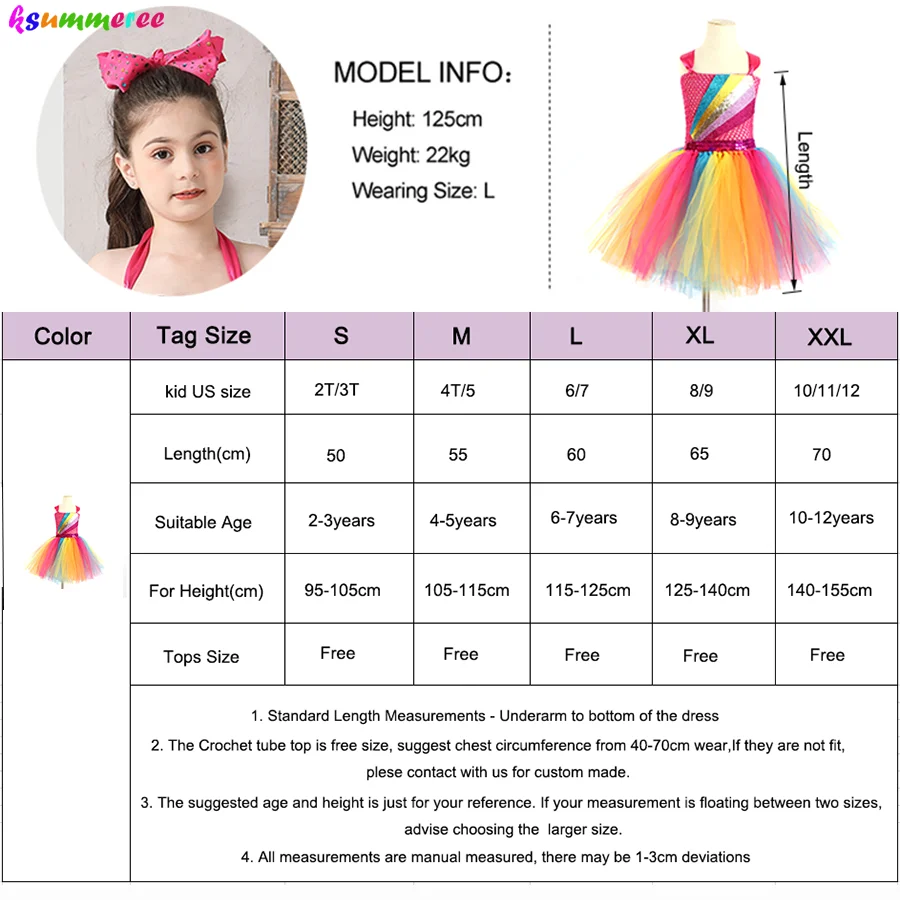 

Jojo Siwa Inspired Girls Tutu Dress with Deluxe Bow Sparkly Rainbow Girls Princess Dress Kids Birthday Party Halloween Clothes