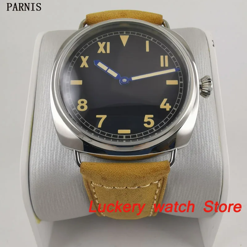 Парниш 47 мм полированные мужские часы с винтажным циферблатом 17 драгоценностей