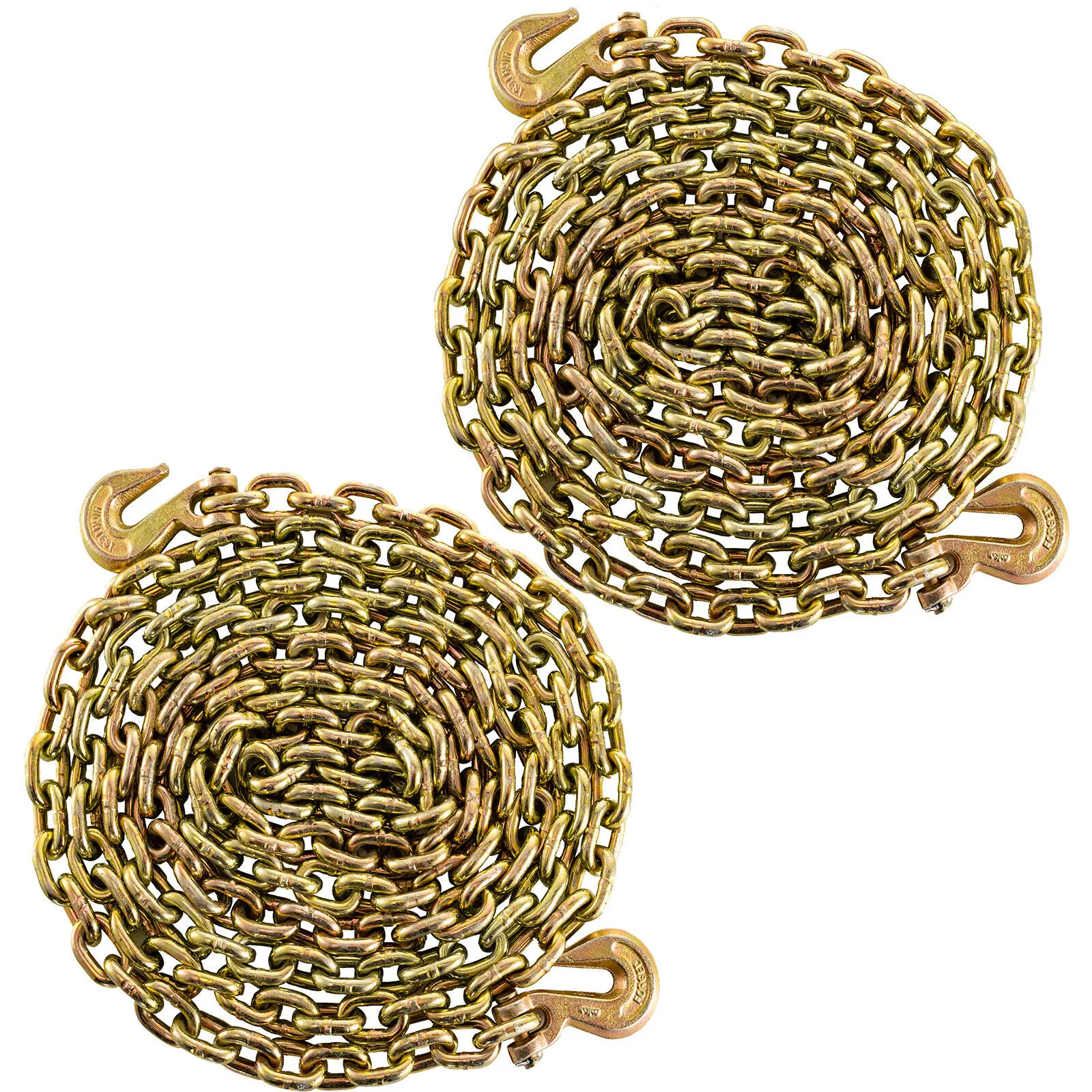 

VEVOR 2 Pack Grade 70 Chain 3/8"x19.7' Flatbed Heavy Duty Chain with Safety Grab Hooks for Transporting Towing Binding Tie Down