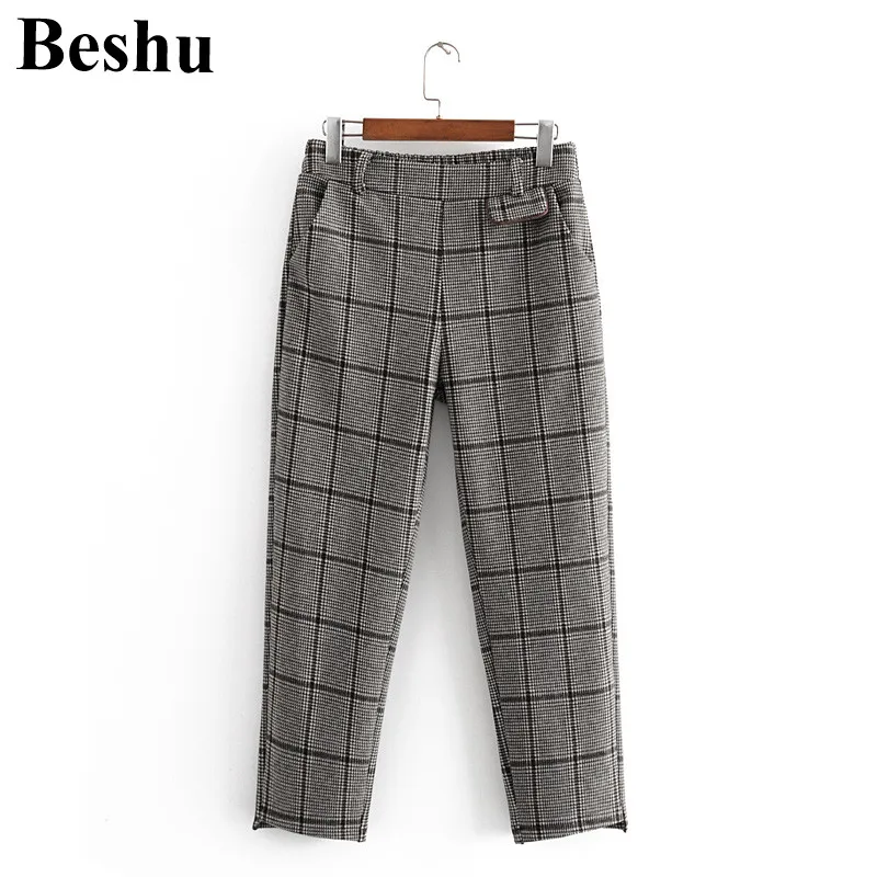 Za 2020 модные брюки женские серые винтажные повседневные Клетчатые Шерстяные