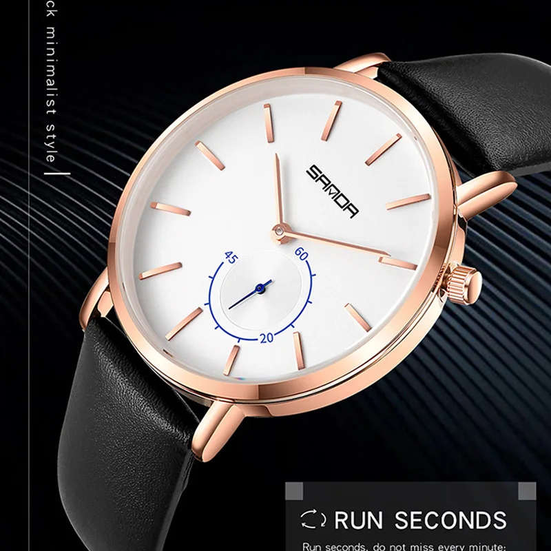 Роскошные Брендовые мужские наручные часы простой дизайн с двойным циферблатом