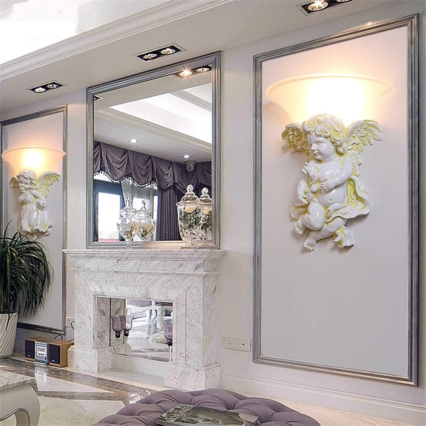 Современные детские настенные светильники Angel из смолы Европейский прикроватный