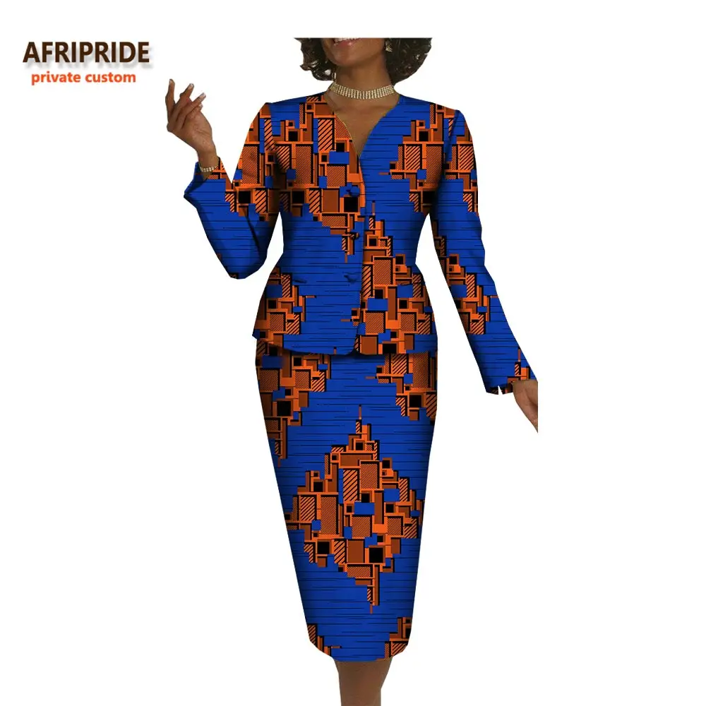 Afripride женский офисный Блейзер костюм Африканский принт AFRIPRIDE полный рукав однобортный Топ+ юбка-карандаш до колен A722657 - Цвет: 518J