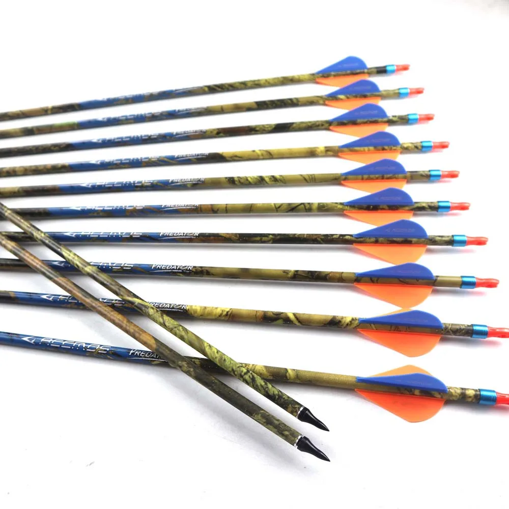 12 шт. зеленая камуфляжная углеродная стрела для стрельбы из лука 300 350 400 500 ID 6 2