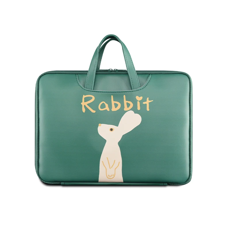 

2021 New Cute Waterproof Green Rabbit 13 14 15 Inch PU Computer Laptop Bag Briefcase Case for MacBook Xiaomi Huawei HP Dell
