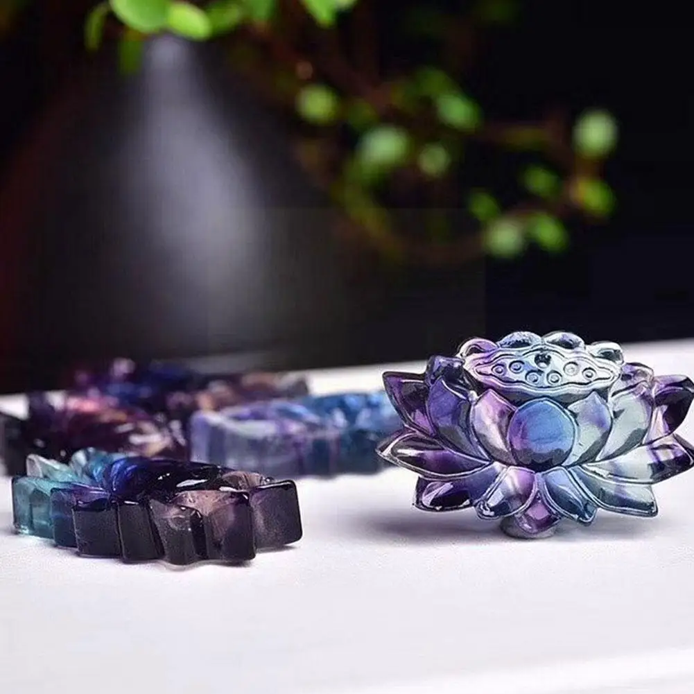 

1PC Beautiful Natural Colorful Fluorite Flower Crystal Ornament Healing Carved As Stone Love Gift Hand I9P2
