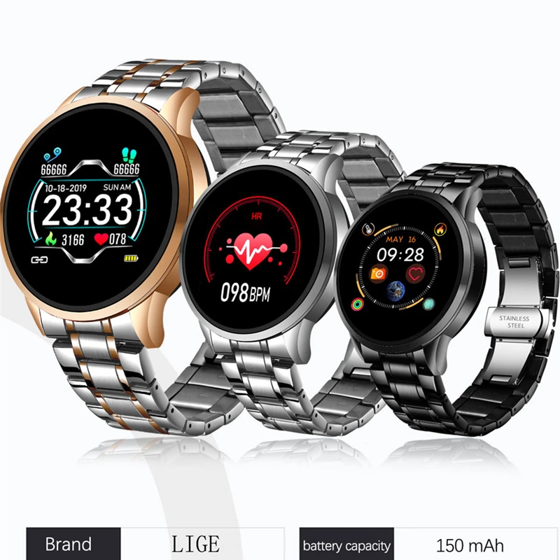 

2020 LIGE Men Watches Fashion Steel Band Pedometer Watches Heart Rate Multifunctional Sport Watches Waterproof Fitness Tracker