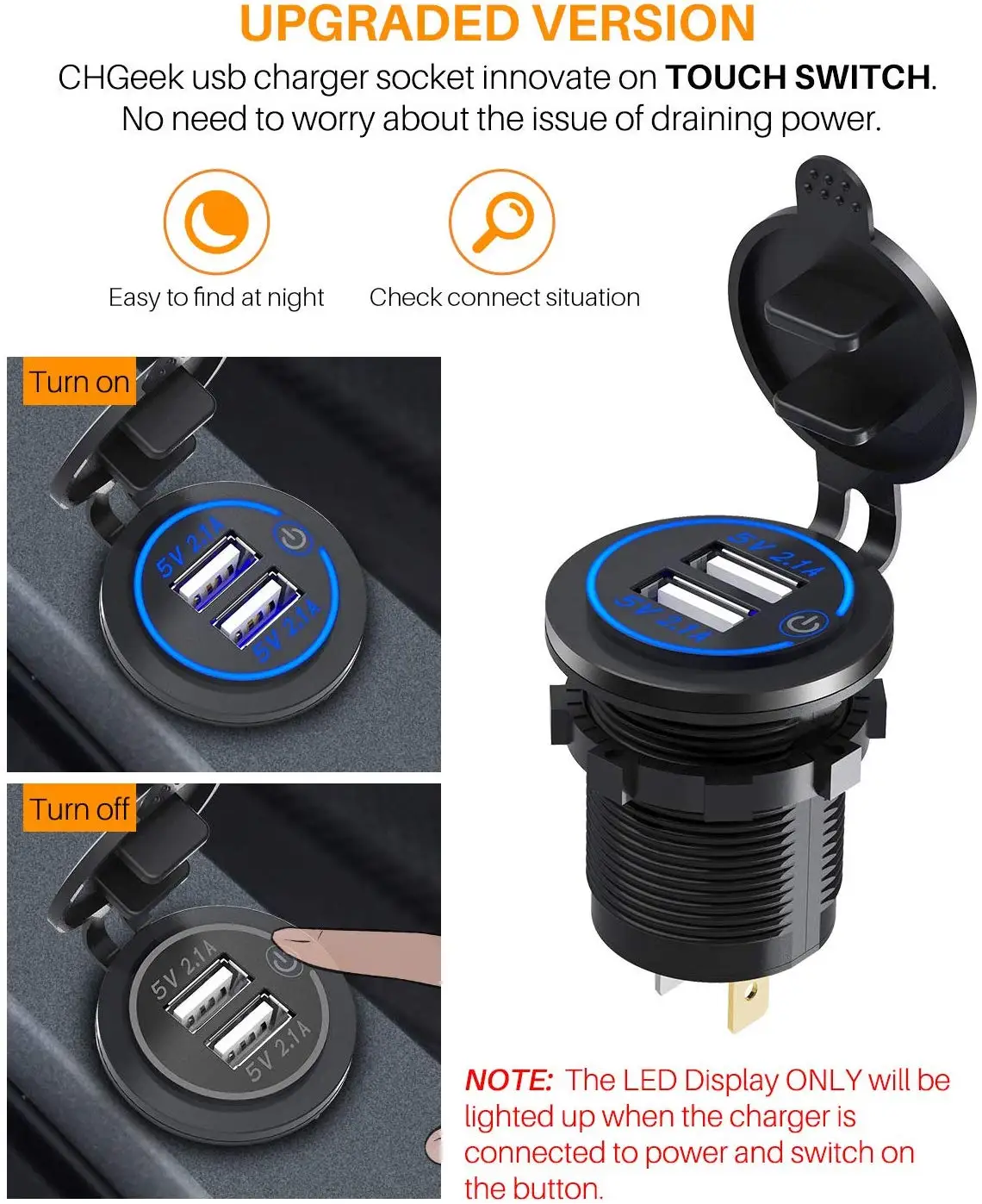 12v usb outlet waterproof charger socket usb charging port for car marine golf 3 1a 4 2a qc3 0 with blue led voltmeter free global shipping