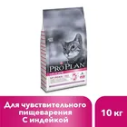 Сухой корм Pro Plan для кошек с чувствительным пищеварением и привередливых к еде с индейкой, 10 кг.