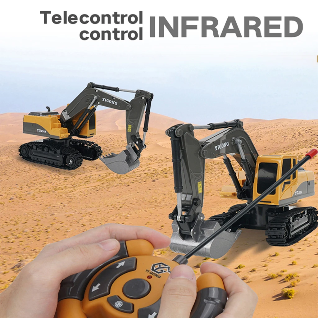 

Simulation 6CH RC Rechargeable Alloy Wireless Electric Engineering Excavator Light Sound Can Excavate Model Kids Toy Gifts