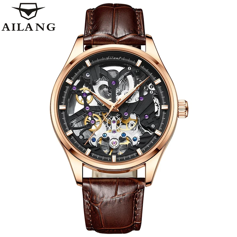 AILANG Fashion Waterproof Business Luminous Casual Mens Watches Top Brand Luxury Men Watch Skeleton Tourbillon Automatic 8607G