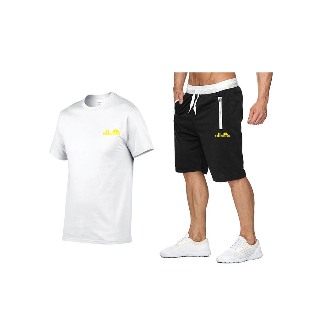 

Summer new trend casual sports suit round neck T-shirt short-sleeved zipper pocket tying rope shorts breathable couple clothes