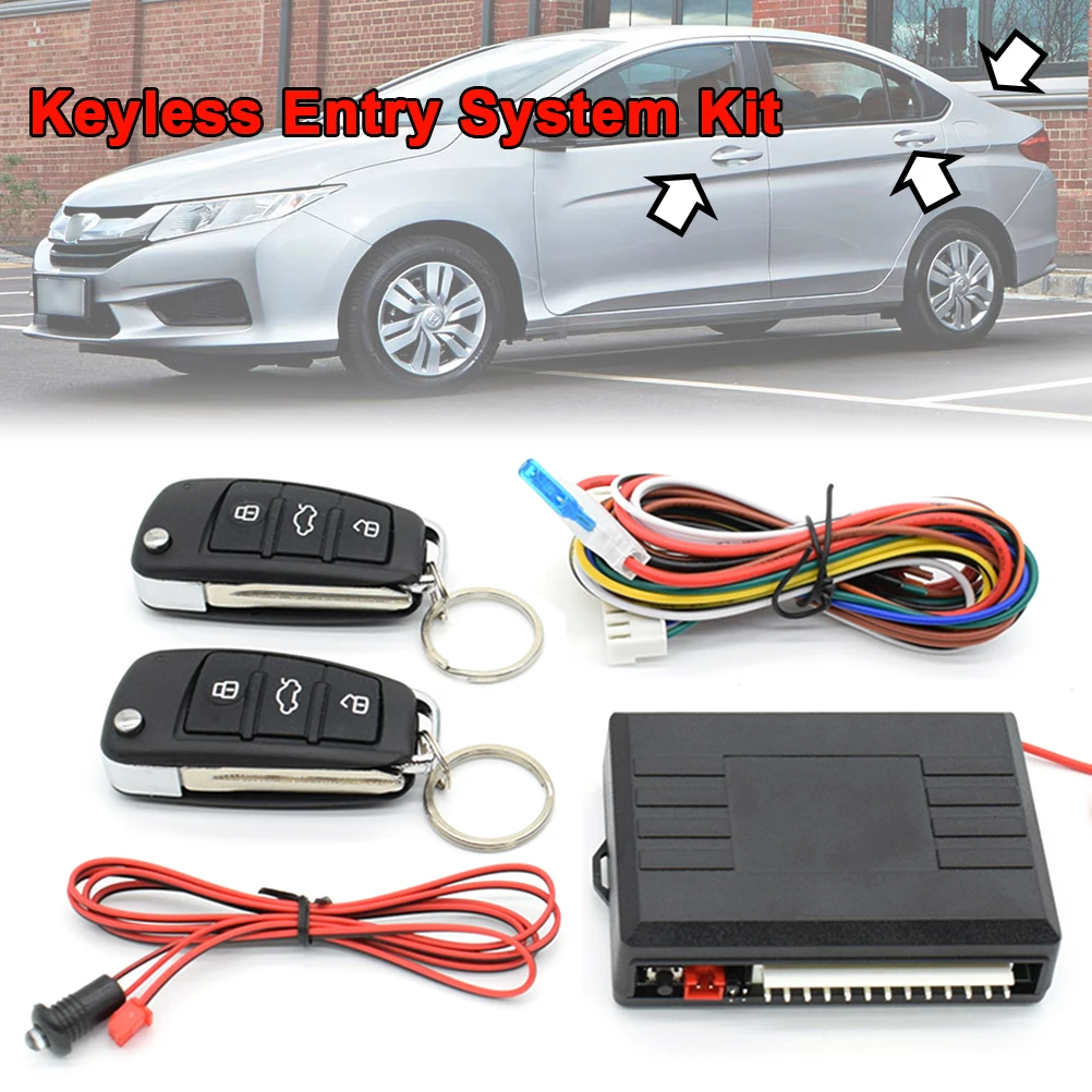 

Car Central Door Lock Auto Keyless Entry System Button Start Stop Alarm Security Remote Fob Trunk Locking Kit Universal 12V DIY