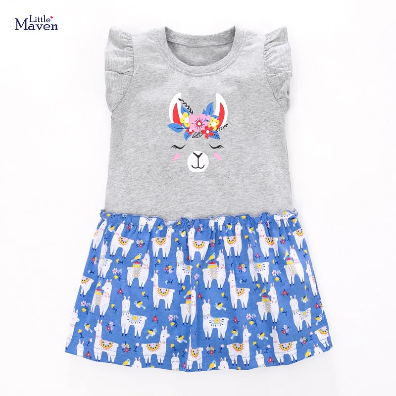 

Little maven Kids Frocks 2021 Summer Baby Girls Clothes Brand Dress Toddler Cotton Sheep Print Gray Dresses for Kids 2-7 Years