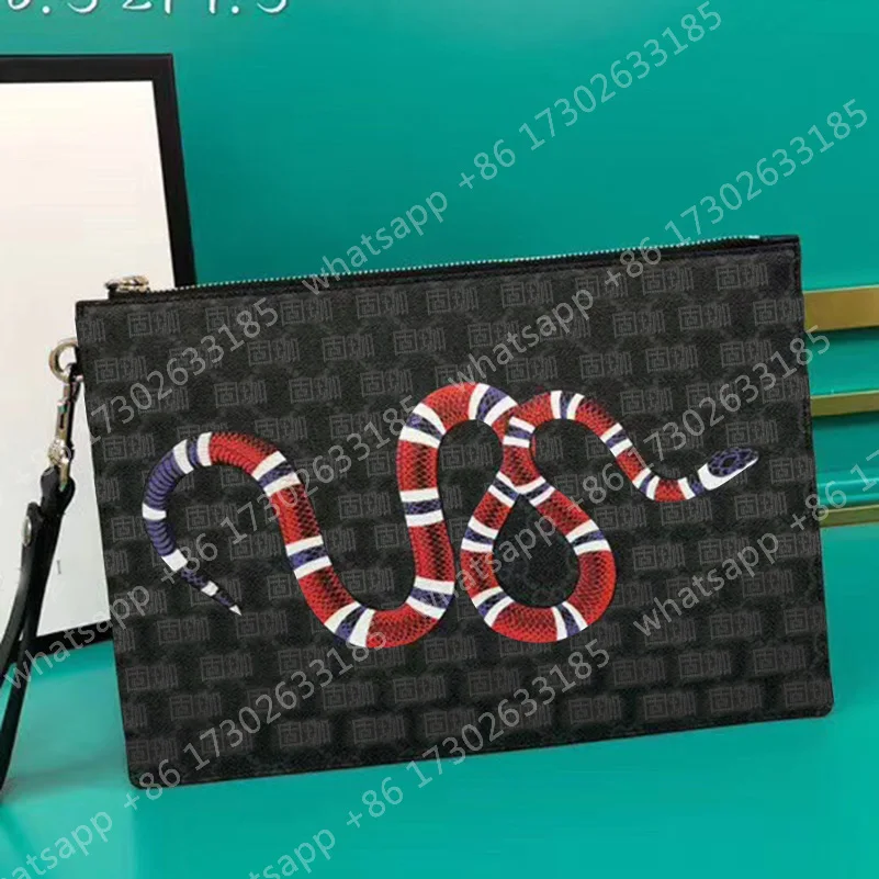 

473904 Genuine Leather Luxury Designer Men Pouch POCHETTE bag Men's Handbag snake Purse wallet