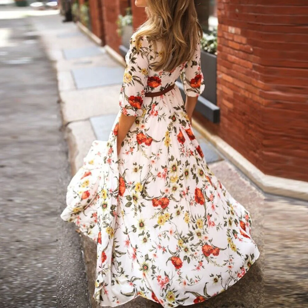 Женское винтажное платье макси с цветочным принтом элегантное праздничное из