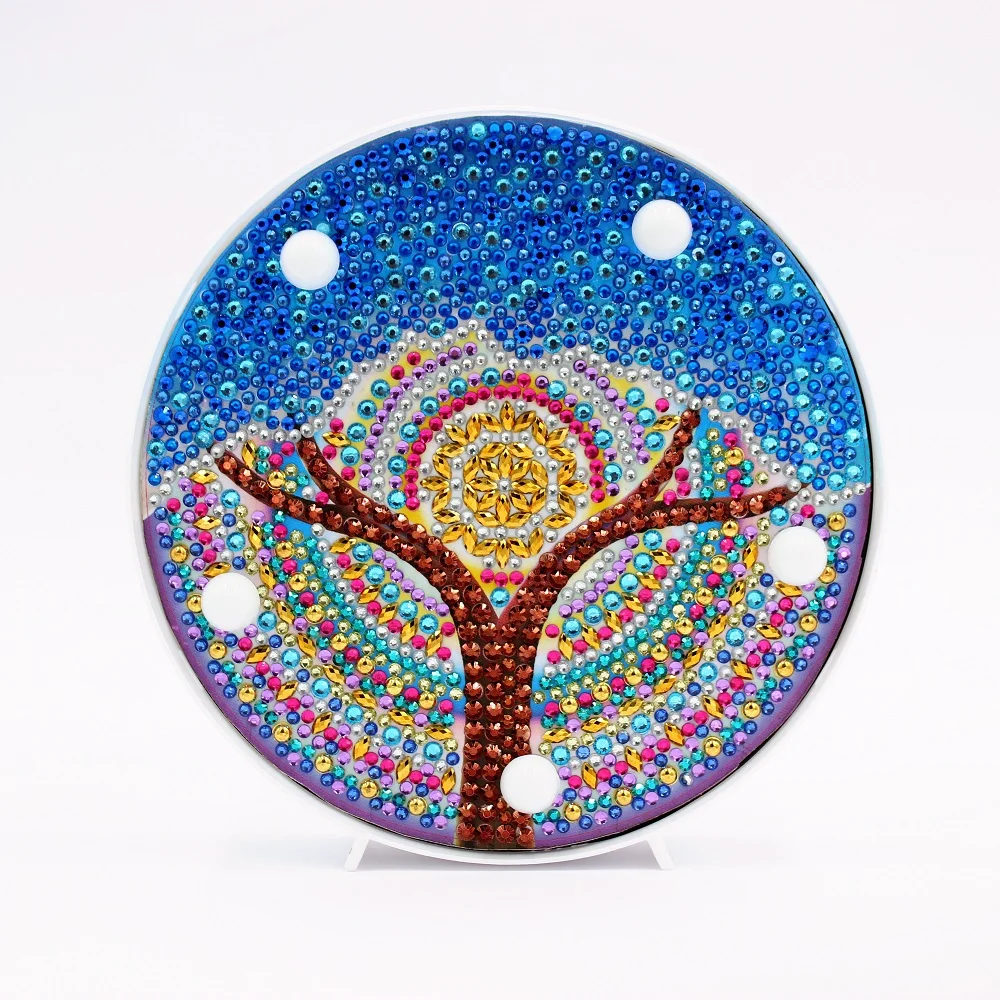 

Shinny Round DIY LED Diamond Lamp Blue Tree Pattern Diamond Mosaic Ornament Home Office Painting Decoration Gifts ZXD016