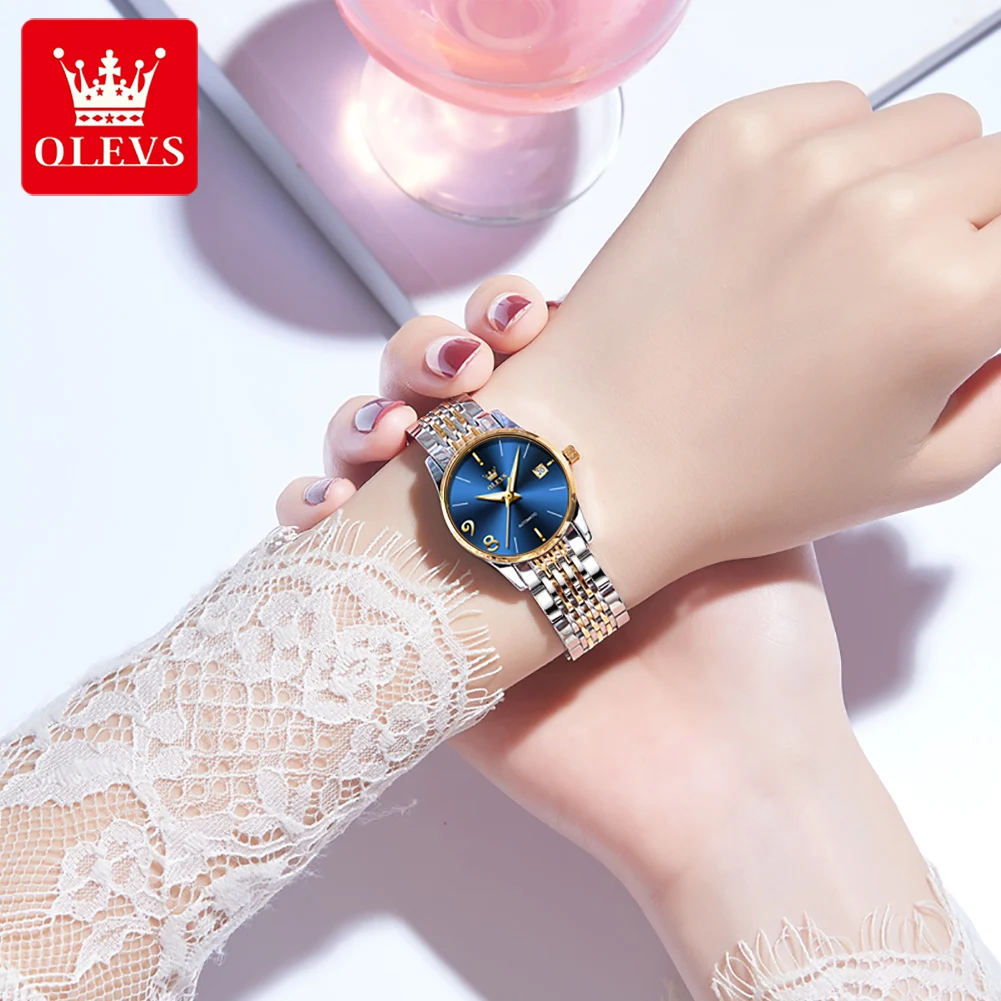 OLEVS Women Automatic Mechanical Wristwatch Calendar Display Waterproof Fashion Ladies Watch Stainless Steel Watchstrap reloj enlarge