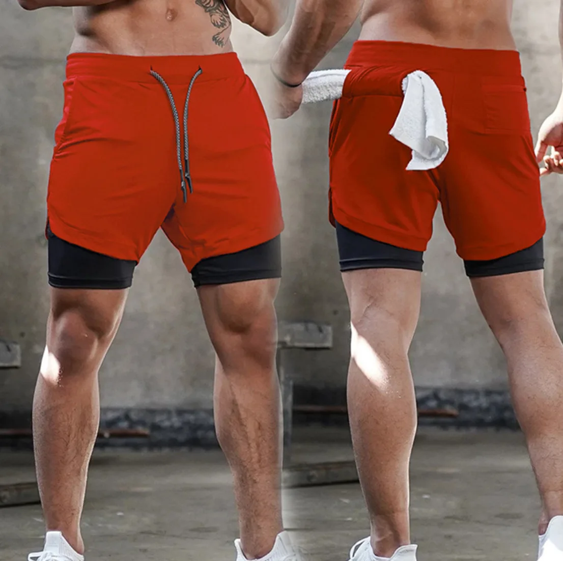 

2021 new muscle fitness brother training pants outdoor sports running fitness trend double shorts breathable