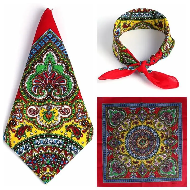 54cm Ethnic Style Women Men Punk Hip Hop Bandana Bright Colorful Paisley Floral Print Square Scarf Cycling Dancing Headwrap |