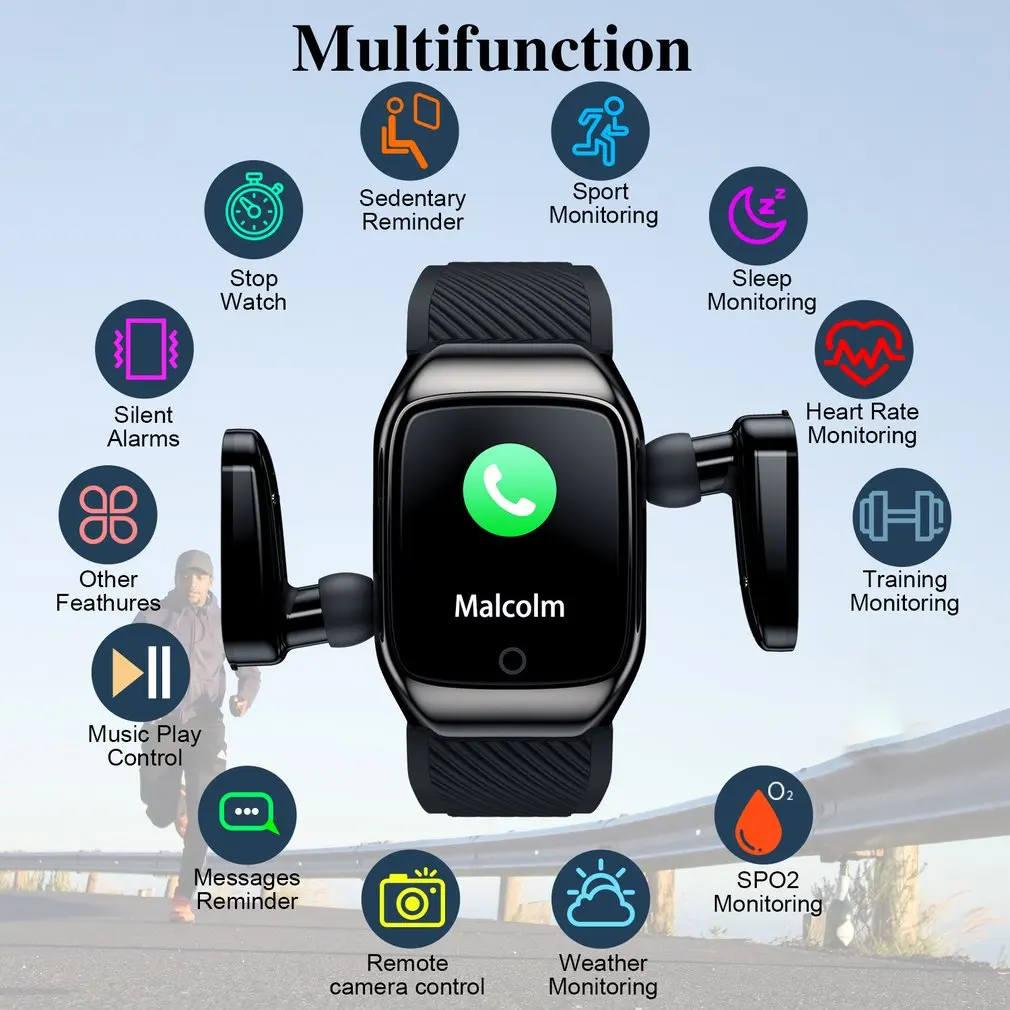 S300 Смарт часы мужские сенсорные наушники с Bluetooth музыка фитнес трекер кровяное