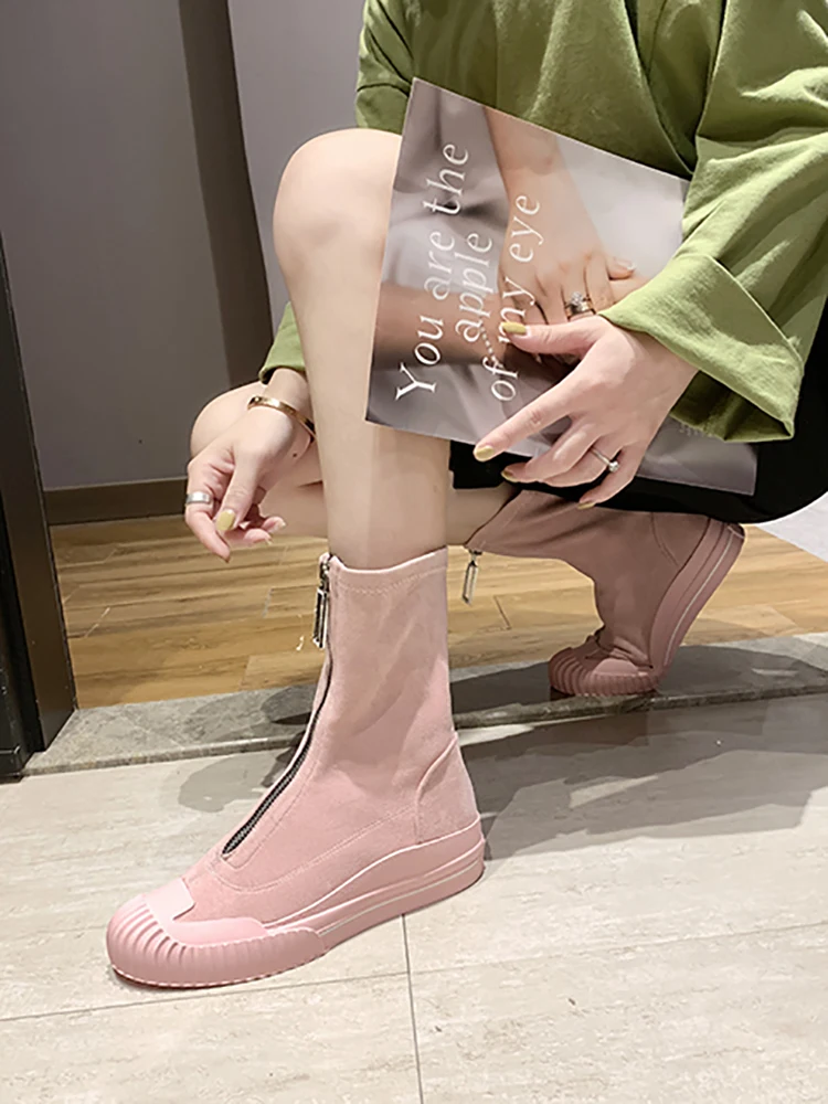 Эластичная обувь ярких цветов с молнией спереди и стразами Ботинки Martin ботинки в